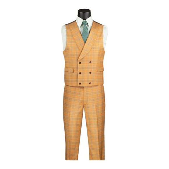 MEN'S VINCI 3 PIECE MODERN FIT ORANGE WINDOWPANE PLAID SUIT. MV2W-3 - Picture 3 of 3